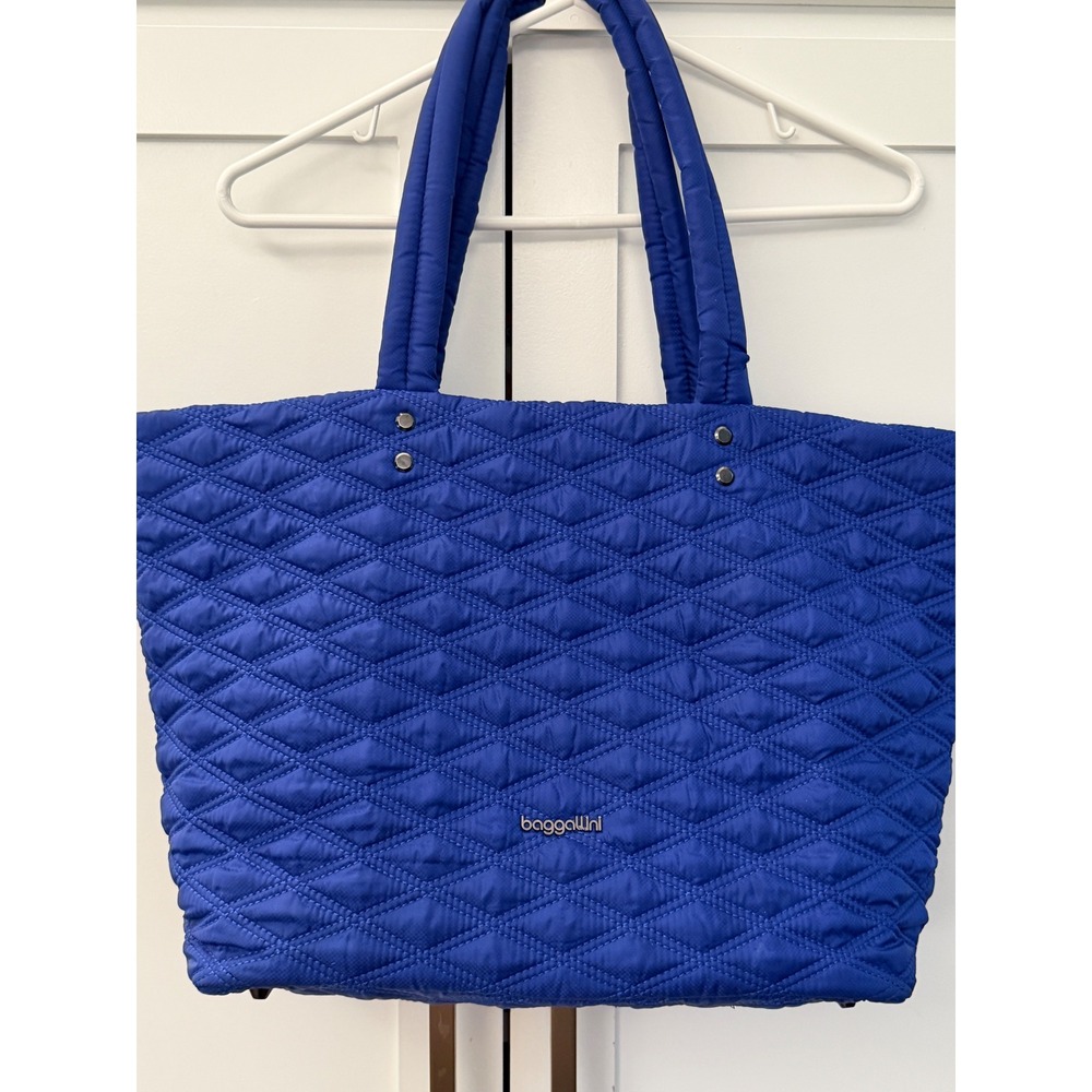 Baggallini Quilted Tote Bag Royal Blue Nylon Travel Shoulder Bag RFID Pockets